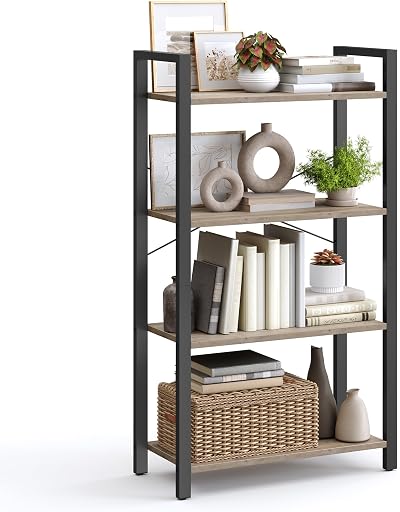 VASAGLE 4-Tier Bookshelf 30 x 66 x 120 cm Industrial Heather Greige
