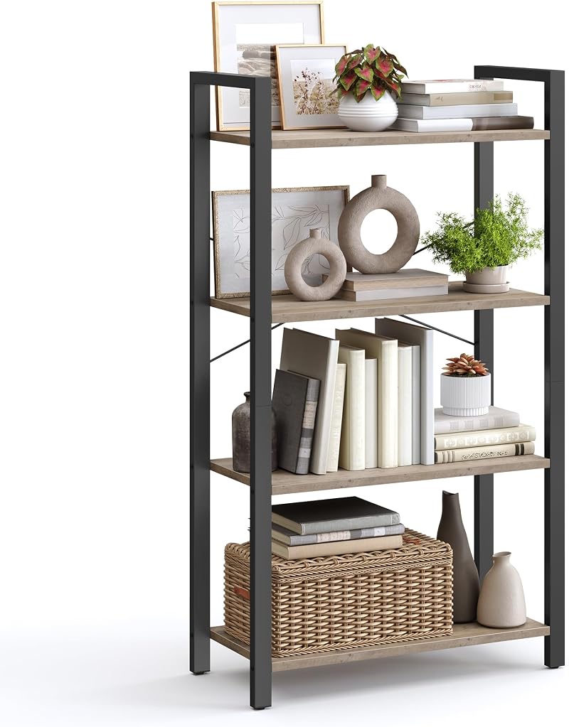 VASAGLE 4-Tier Bookshelf 30 x 66 x 120 cm Industrial Heather Greige