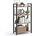 VASAGLE 4-Tier Bookshelf, Bookcase with Steel Frame, Book Shelf for Living Room, Home Office, Study, 11.8 x 26 x 47 Inches, Industrial Style, Heather Greige and Ink Black ULLS060B02