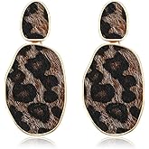 HEIDKRUEGER Leopard Print Earrings Lightweight Geometric Faux Leather Drop Dangle Earring Statement Animal Print Stud Earring for Women