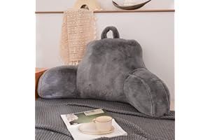 Btargot Reading Pillow Bed Wedge Large Adult Backrest Lounge Cushion with Arms | Back Support for Sitting Up in Bed Grey