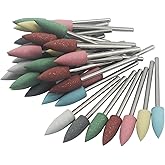 Luo ke 35 Pcs 6mm Cone Shape Silicone Rubber Polishing Bits - 3/32'' Shank | 7 Kinds of Grit Silicone Rubber Polishing Kits for Surface Burnishing, Cleaning, Buffing for Rotary Tools includes Dremel