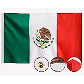 Mexico Flag 3x5 Outdoor Mexican Flags Embroidered, Heavy Duty 210D Nylon,Sewn Stripes, Stronger Brass Grommets,4 Stitched Hemming,Perfect for Outside