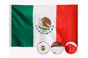 AGUIFLGS Mexico Flag 3x5 Outdoor Made In USA Mexican Flags Embroidered, Heavy Duty 210D Nylon,Sewn Stripes, Stronger Brass Grommets,4 Stitched Hemming,Perfect for Outside