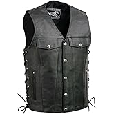 EVENT LEATHER EL5360 Black Motorcycle Leather Vest with Denim Style Pockets -Riding Club Adult Vests