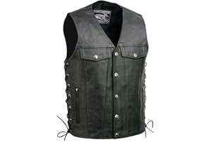 Event Leather EL5360 Black Motorcycle Leather Vest with Denim Style Pockets -Riding Club Adult Vests - Large