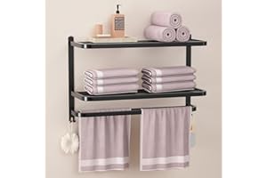 DDS-DUDES 3-Tier Black Towel Racks for Bathroom with Towel Bars Multilayer Hotel Towel Shelf Stainless Steel Wall-Mounted Matte Finished Holder with Towel Shelves 23 Inches