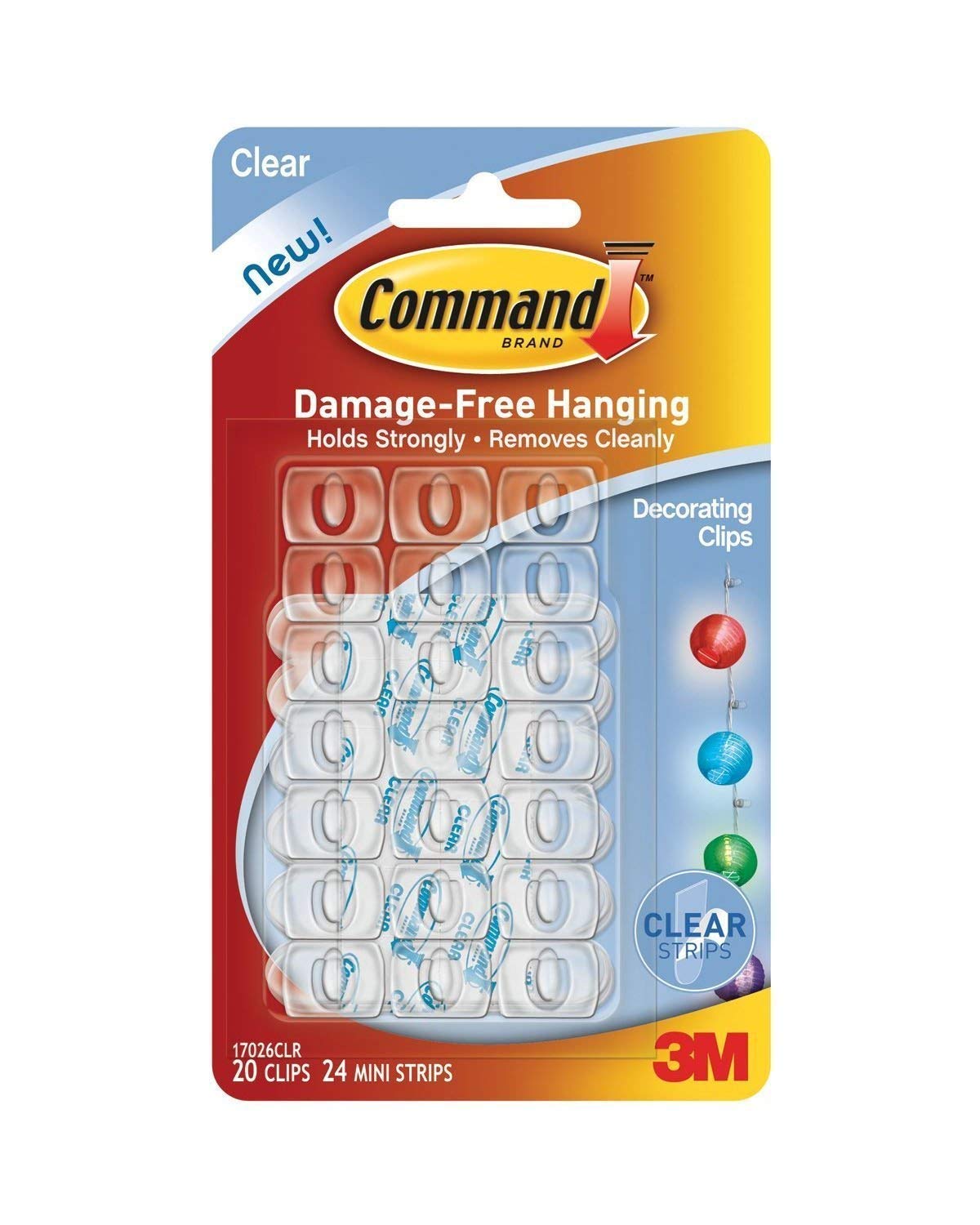 Command Decorating Clips 3FB7J, Clear, 40-Clips