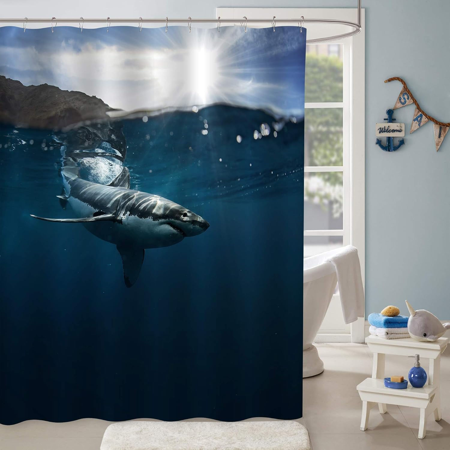 Great White Shark Shower Curtain, Pacific Ocean Underwater Nature