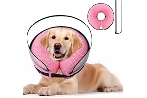 WN'S DAY Soft Dog Cone, Dog Cone Collar After Surgery, 2-in-1 Dog Cone Alternative with Enhanced Anti-Licking Guard Shield, Adjustable Inflatable Dog Cone, Dog Cones for Large Medium Small Dogs Cats (Pink,L)