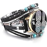 Fivoilin Leather Bracelet Compatible with Samsung Galaxy Watch 7/FE/6/5/4 40mm 44mm/Active 2/Galaxy 5 Pro 45mm/Watch 6 Classic 43mm 47mm/4 Classic 42mm 46mm, 20mm Handmade Boho Wrap Strap for Women Men