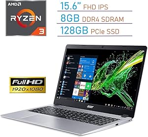 Acer Aspire 5 15.6’’ FHD (1920x1080) IPS Display Laptop PC, AMD Ryzen 3 3200U, 8GB DDR4, 128GB SSD, Backlit Keyboard, Webcam, HDMI, Acer TrueHarmony Audio, Bluetooth, Windows 10 w/Tigology Mousepad