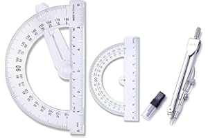 CXP GOOD GOODS Drawing Compass and Plastic Math Protractors 180 Degree,4 Inch and 6 Inch,3 Piece Student Geometry Math Set (Style 2)