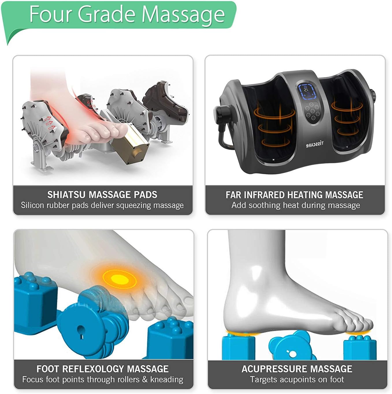TISSCARE Foot Massager Machine with Heat, Shiatsu Foot and Calf Leg Massager for Plantar Fasciitis and Neuropathy, Deep Kneading Relieve Pain and Fatigue, Increases Blood Flow Circulation: Health & Personal Care