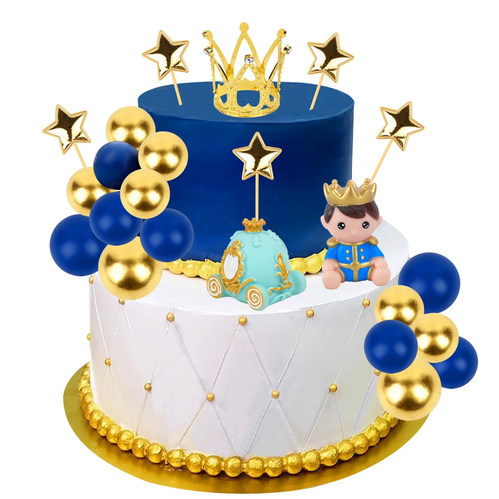 Photo 1 of Cheereveal Prince Cake Decorations for Boys - Prince Crown Chariot Cake Figures Star Toppers Ball Dessert Picks, Birthday Party Baby Shower Celebration Photo Props