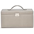 WOLF Heritage Large Jewelry Box, Pewter Saffiano - 27 Compartments + 26 Ring Rolls - Includes Two Travel Cases