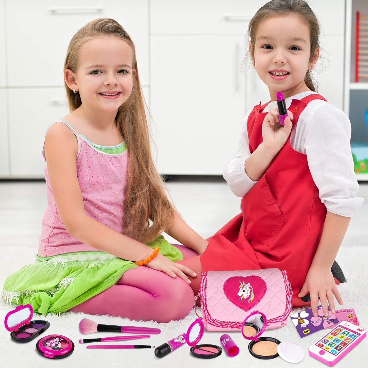 Meland Kids Makeup Kit - Girl Pretend Play Makeup & My First Purse Toy for Toddler Gifts with Pink Princess Purse, Smartphone, Sunglasses, Credit Card, Lipstick,Brush,Lights Up & Make Real Life Sounds: Electronics