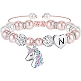 Hidepoo Valentines Gifts for Kids Girls - Unicorn Bracelets for Girls Kids, CZ Initial Unicorns Bracelet Adjustable Heart Initial Unicorn Bracelets Jewelry Birthday Gifts for Girl