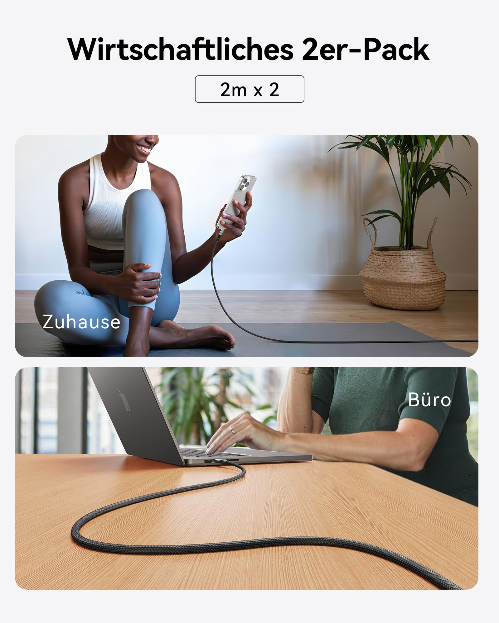 INIU 240W USB C Kabel, [2 Stück 2m] PD Schnellladekabel USB C auf USB C Kabel, Nylon Geflochten Ladekabel USBC für iPhone 17 16 15 Pro Max Samsung Galaxy S25 S24 Ultra Pixel 10 9a iPad Pro MacBook Air 7