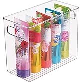 mDesign Tall Modern Stackable Plastic Storage Organizer Bin Basket with Handles for Bathroom Vanity Organization - Shelf, Cubby, Cabinet, or Closet Organizing Decor - Ligne Collection - Clear