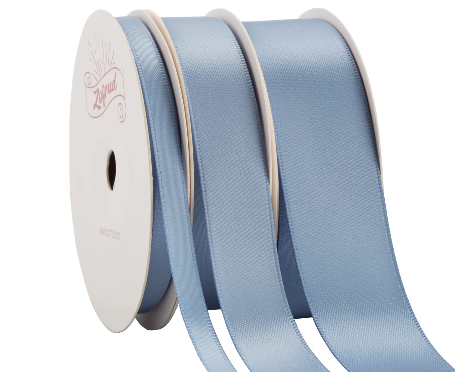 Zofrud 3 Rolls of French Blue Double Faced Satin Ribbon - 27 Meters Total (6mm, 16mm, and 25mm x 9M) - Ideal for Crafts, Gift Wrapping, and Weddings