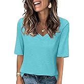 Minetom Women's V Neck T Shirts Casual Half Sleeve Tops Basic Summer Tees