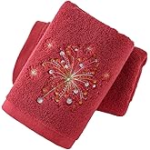 YiLUOMO Red Hand Towel Set of 2 Spark Fireworks Embroidered Design Highly Absorbent 100% Cotton Super Soft Hand Towels for Bathroom Home Party Valentines Day Decorations 13 x 29 Inch