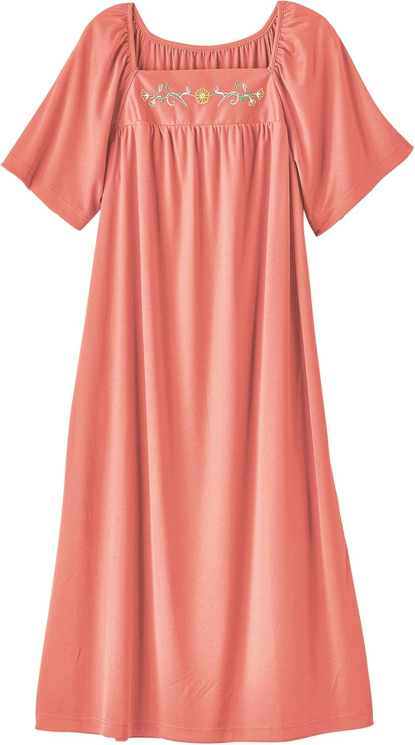 AmeriMark Women’s Embroidered House Dress w/Pockets Short Sleeve Patio Dress Coral 2X Amazon
