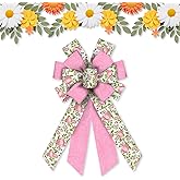 Estivaux Large Fall Flowers Bows for Wreath, Summer Burlap Wreath Bow Wedding Farmhouse Craft Bows for Front Door Thanksgiving Day Party Decorations