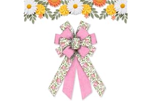 Estivaux Large Spring Flowers Bows for Wreath, Summer Wreath Bows Pink Burlap Bows Wedding Farmhouse Craft Bows for Front Door Spring Birthday Party Decorations