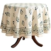 ISAENNE Designer White Linen Small Round Tablecloth,Chinoiserie Floral Elegant Indoor Table Cloth,Fall Stain Proof Decor Tablecloths for Dining Thanksgiving Kitchen,Diameter 55"-Mosella F