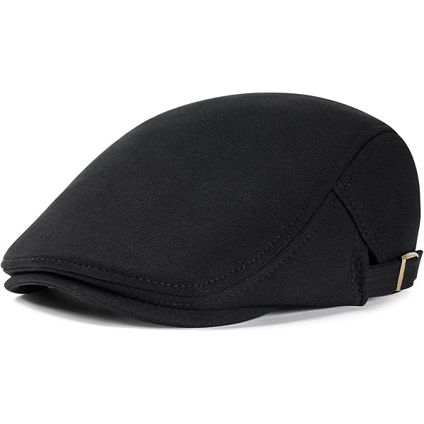FEINION Men Cotton Newsboy Cap Soft Fit Cabbie Hat (Black) at