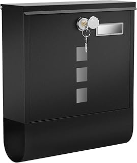 SONGMICS Briefkasten, Wandbriefkasten, Schloss mit Kupfer-Schließzylinder und drehbarer Abdeckung, Zeitungsfach, Sichtfenster, Namensschild-Halter, abschließbar, einfache Montage, schwarz GMB020B02