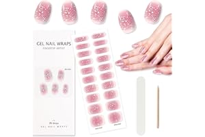 TOROKOM Smei Cured Gel Nail Strips, 20PCS Gel Nail Stickers Self-Adhesive Pink Glitter Aura Gel Full Nail Wraps Strips with Nail File & Stick for Women Girls DIY Manicure Decorations