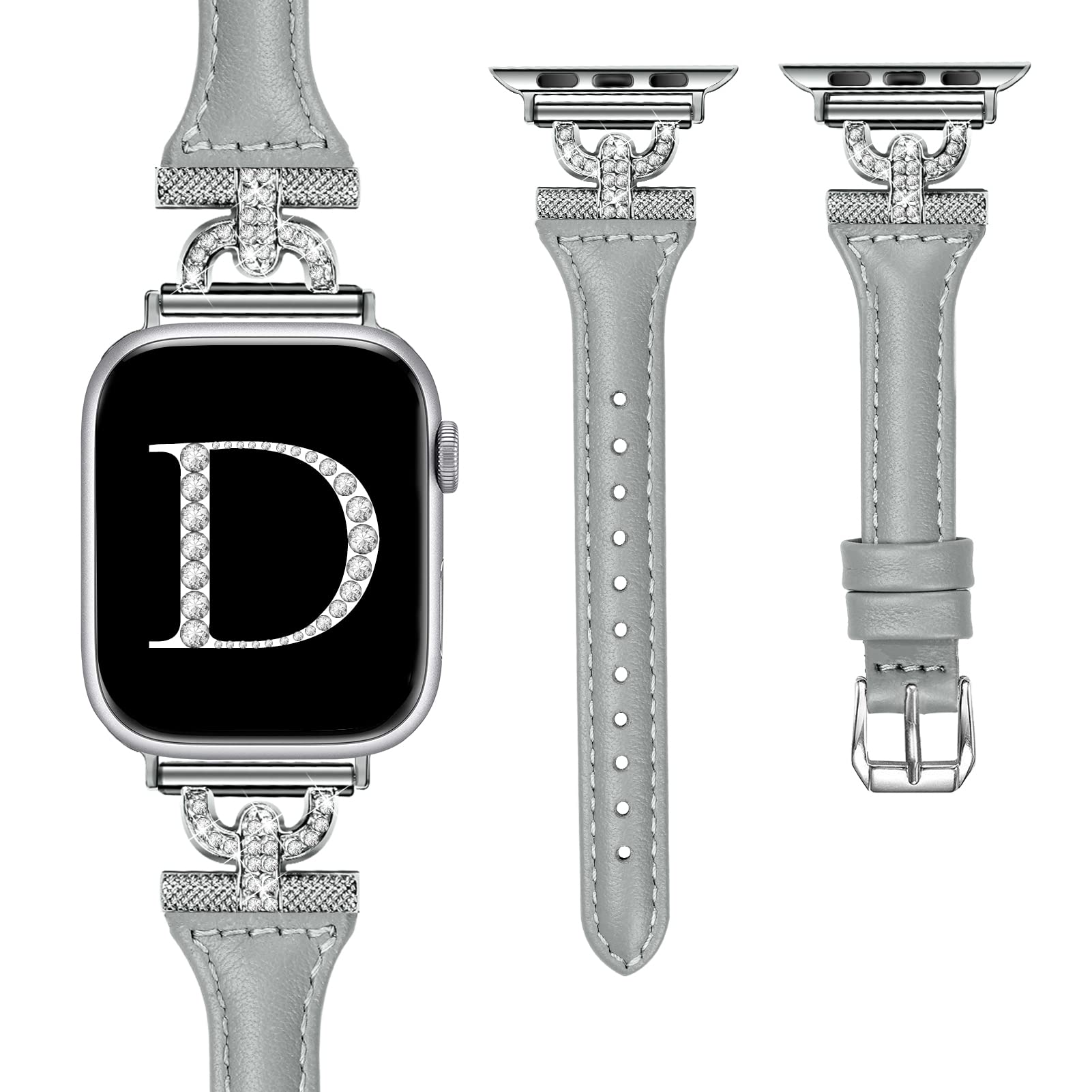 OULUCCI Compatible with Apple Watch Bands For women 42/44/45/46/49mm, D-Shape Diamonds Slim Leather Bands For iWatch Women Series 11 10 9 8 SE/Ultra 7 6 5 4 3 2 1