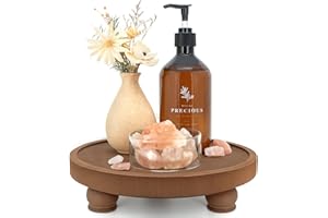 EOSAHR Farmhouse Wood Risers for Bathroom Decor - Decorative Pedestal Tray for Your Kitchen and Home - Rustic Round Waterproof Display Stand Organize for Your Soap, Plants, Jewelry, Perfume(Brown)
