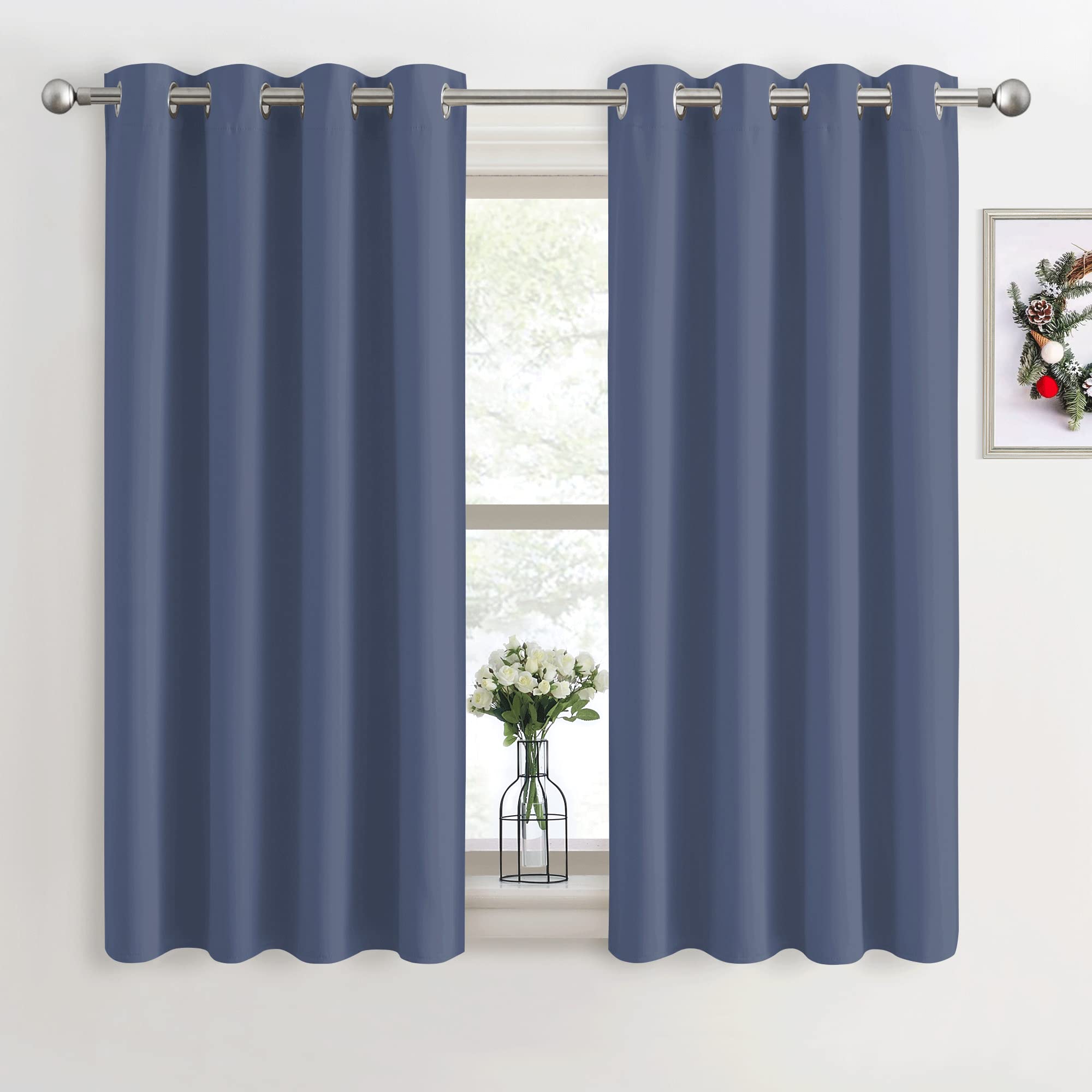 PONY DANCE Blackout Thermal Insulated Curtains for Bedroom - Eyelet Black Out 2 Panels for Energy Saving Decorative Door Curtains, 46 inch x 54 inch (Width x Length), Haze Blue