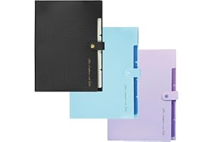 3 Pack Accordion File Folders – 5 Pocket Expanding Organizer with 16 Colored Labels, A4 Letter Size Snap Closure for School O