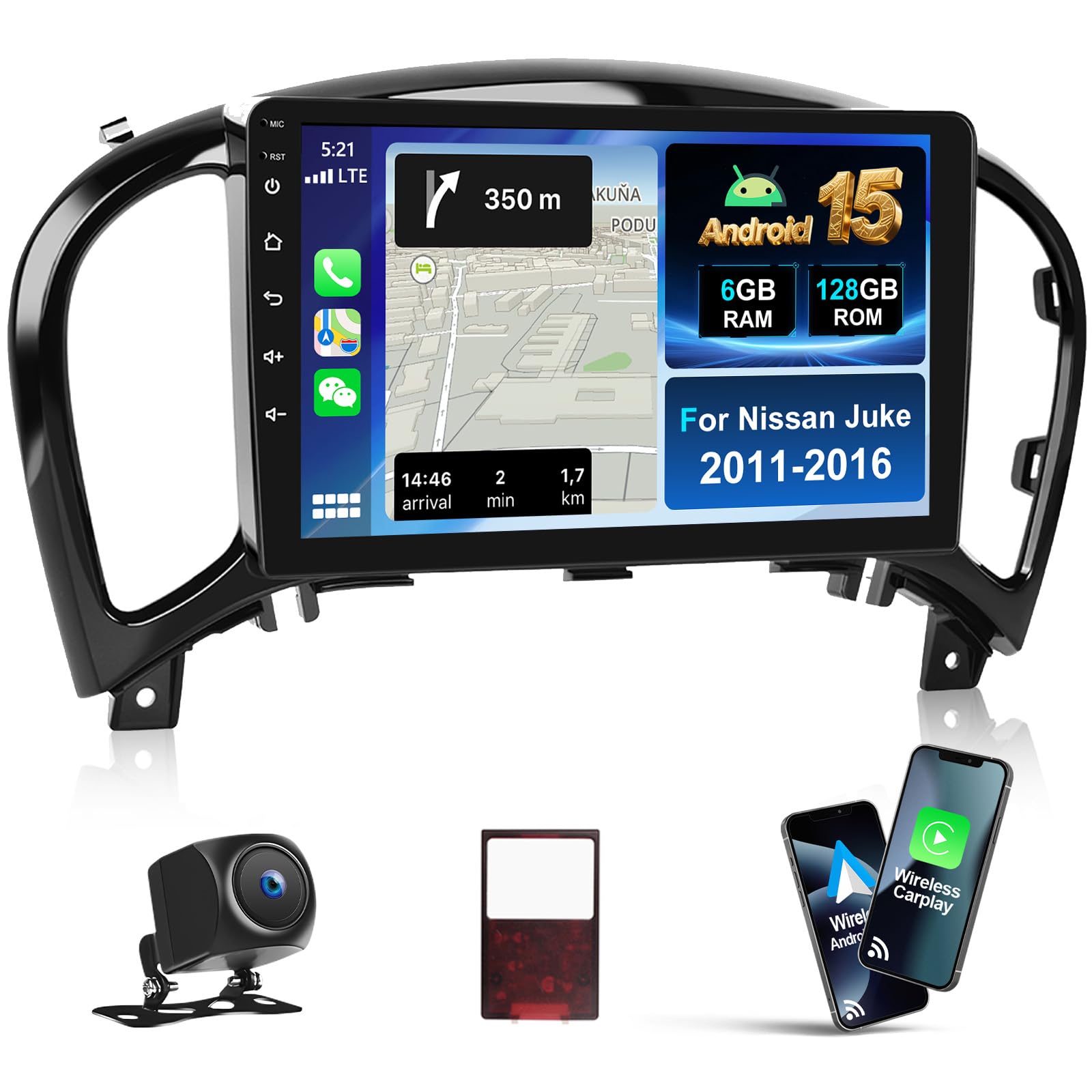 Photo 1 of [8 Core 6G+128G] Android 15 Car Radio for Nissan Juke 2011-2016,9" Touchscreen Nissan Juke Car Stereo with Wireless CarPlay Andriod Auto,Bluetooth,Mirror Link,GPS,WiFi,FM/RDS,SWC EQ+Backup Camera