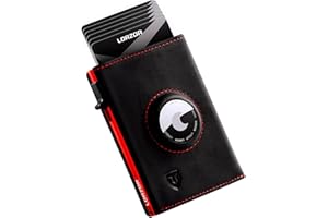 LORZOR AirTag Wallet - Full Grain Leather, Mens Minimalist Wallet with Apple Air Tag Holder, Slim Smart Pop up Card Case, ID Window, RFID Blocking, Front Pocket (AirTag Not Included)
