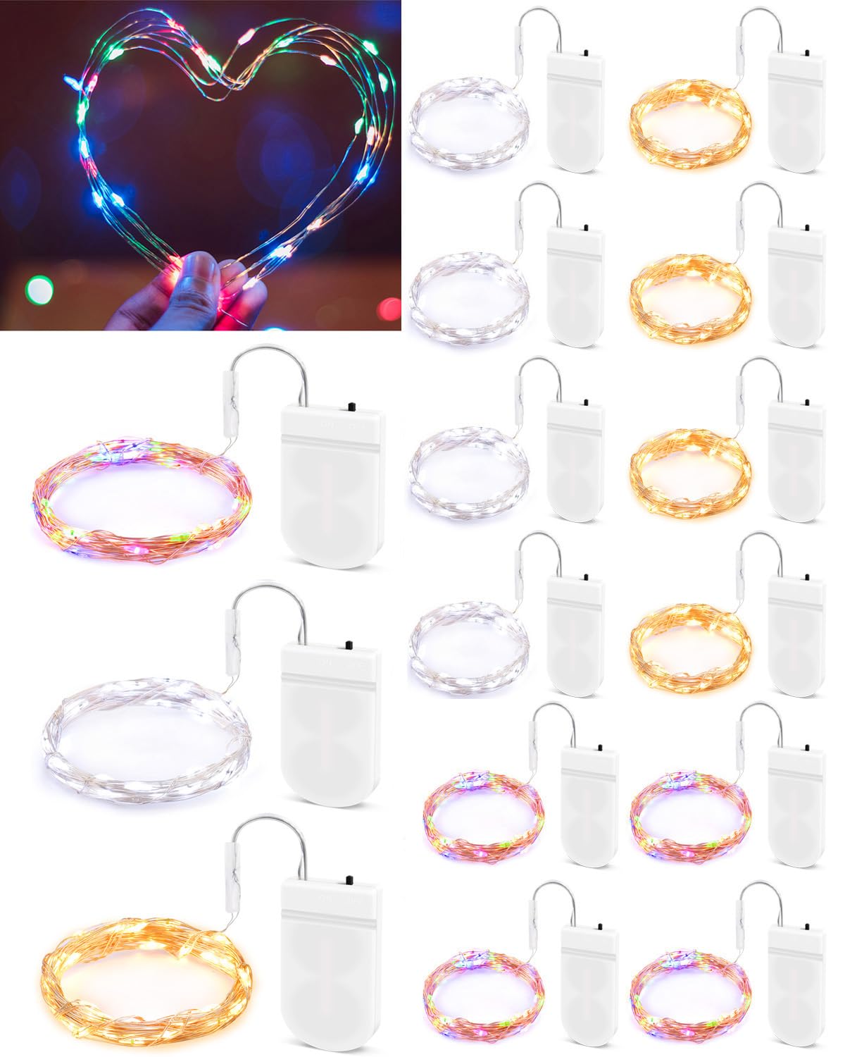 ERKOON LED String Light, 15pcs Battery Fairy Lights Battery Lights, 2M/20 LED Indoor Outdoor Fairy Lights Battery Operated for DIY Starry Firefly String Lights for Bedroom, Christmas, Party(3 Colors)