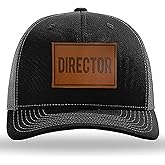 Jumsky Director Trucker Hats for Men, Leather Patch Adjustable Cotton Mesh Snapback Baseball Cap Black