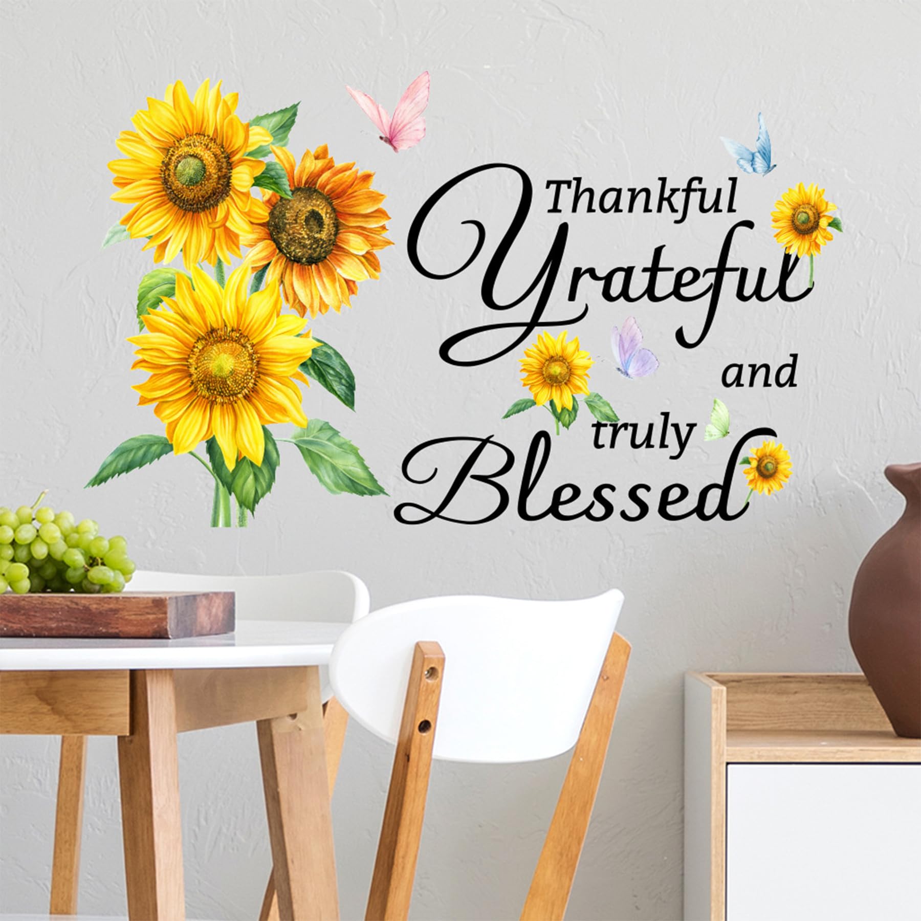 Umimiss Sunflower Wall Stickers - Wall Decoration, Yellow Floral & Letter Print, Contemporary Style, Vinyl Material, Indoor Use, 2 Sheets of 30X30CM, 2 Sunflowers & Motivational Stickers