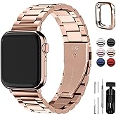 Fullmosa Metal Band Compatible with Apple Watch Bands 41mm 40mm 38mm, iWatch Band with Case for Apple Watch Series 9 8 7 6 5 4 3 2 1 SE3/2/1, Rose Gold