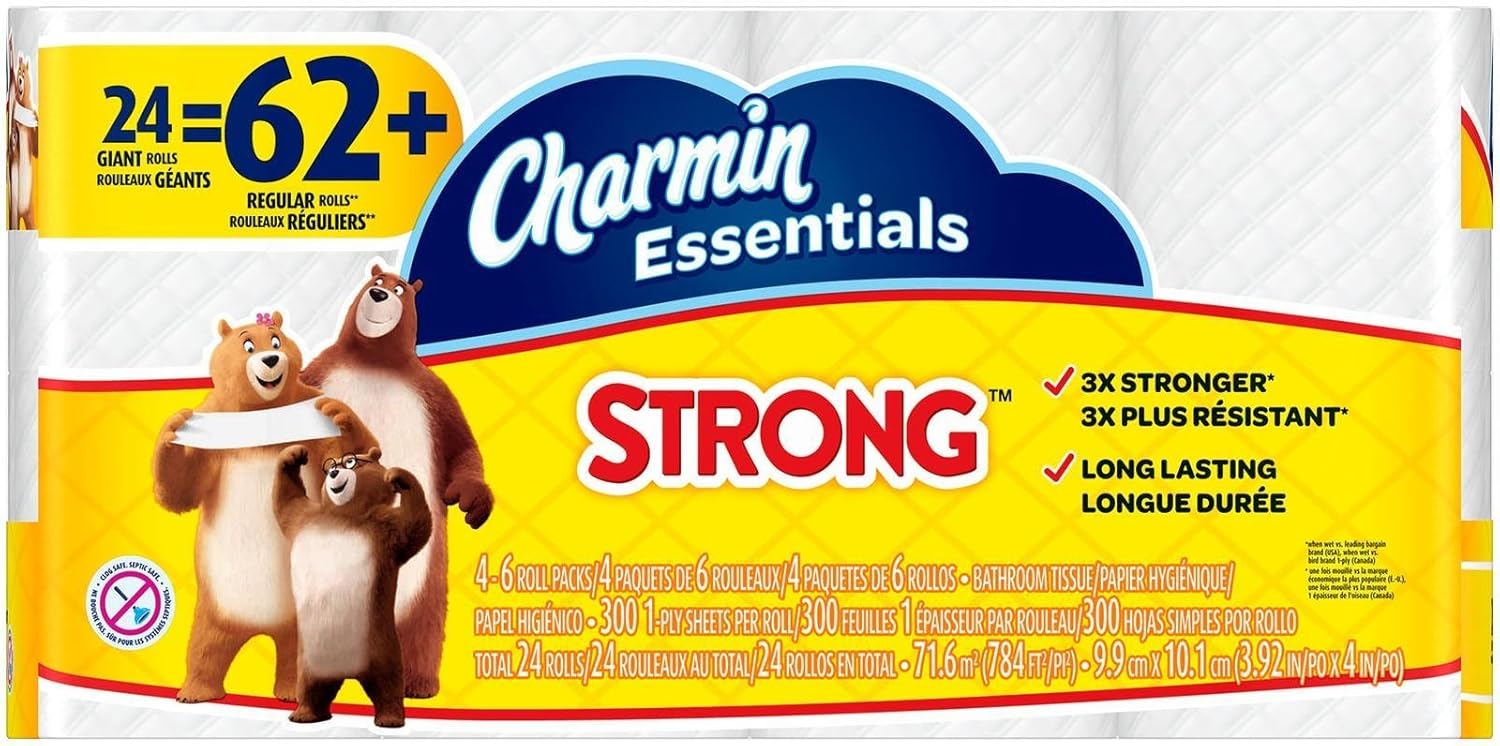 Amazon.com: Charmin Essentials Strong Toilet Paper, Bath Tissue, Giant Roll, 24 Count: Health & Personal Care