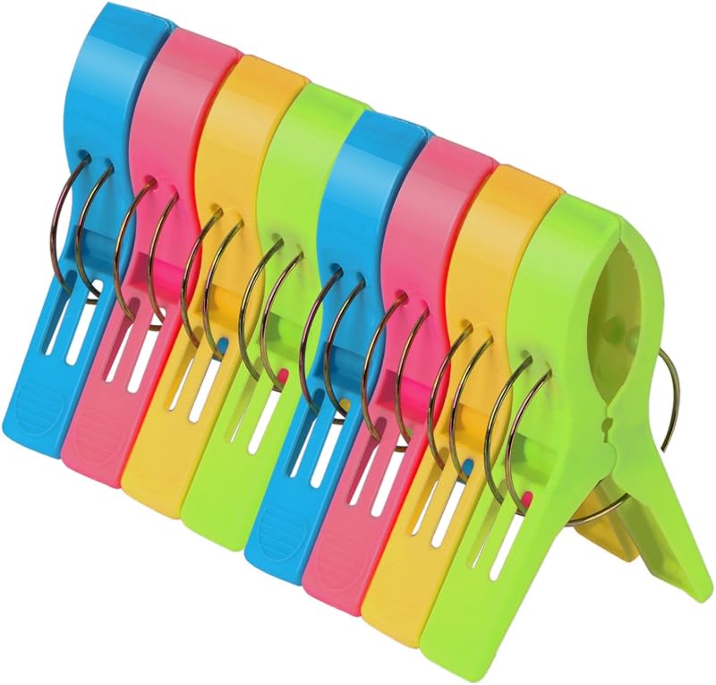 TRIXES Beach Towel Pegs Pack of 8 Large Bright Colours Windproof Clips