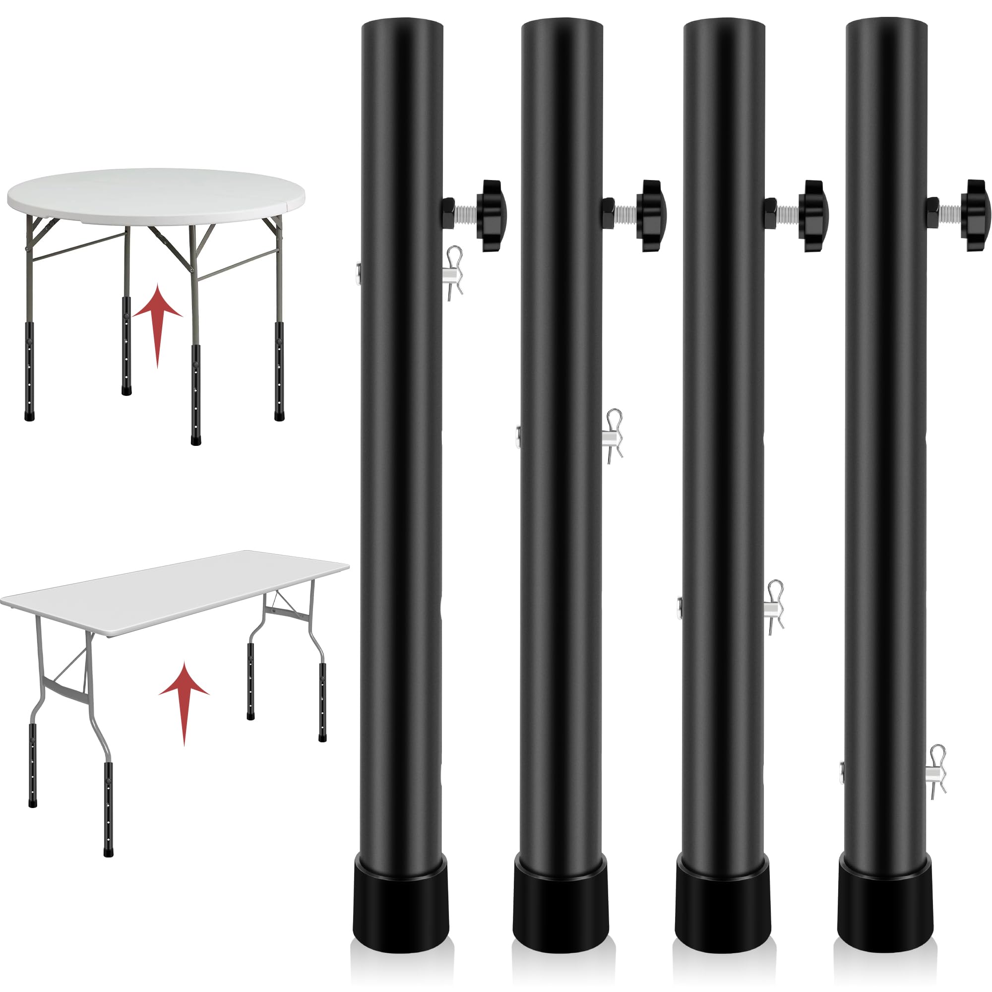 Photo 1 of Laowu Table Leg Extenders for Folding Tables, Folding Table Legs Extensions for Straight and Bent Legs, Heavy Duty Steel 4 Levels Adjustable Folding Table Leg Risers, Raise Table Height