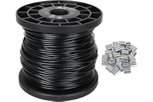 CertBuy 200Ft Vinyl Wire Rope 1/16 Inch Black Coated Covered 304 Stainless Steel Wire Cable for Hanging String Lights Plants and Lanterns