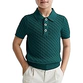 Haloumoning Boys Cable Knit Polo Shirt Kids Short Sleeve Sweater Fashion Pullover Tops Clothes 5-14 Years