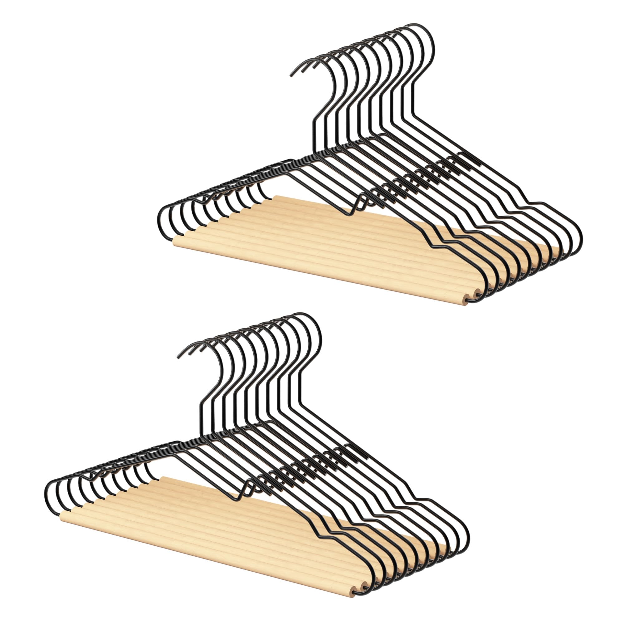 Photo 1 of StorageWorks Wire Hangers with Wooden Bar, Heavy Duty Metal Hanger for Pants, Coats, Shirts, Jackets and Suits, 20 Pack